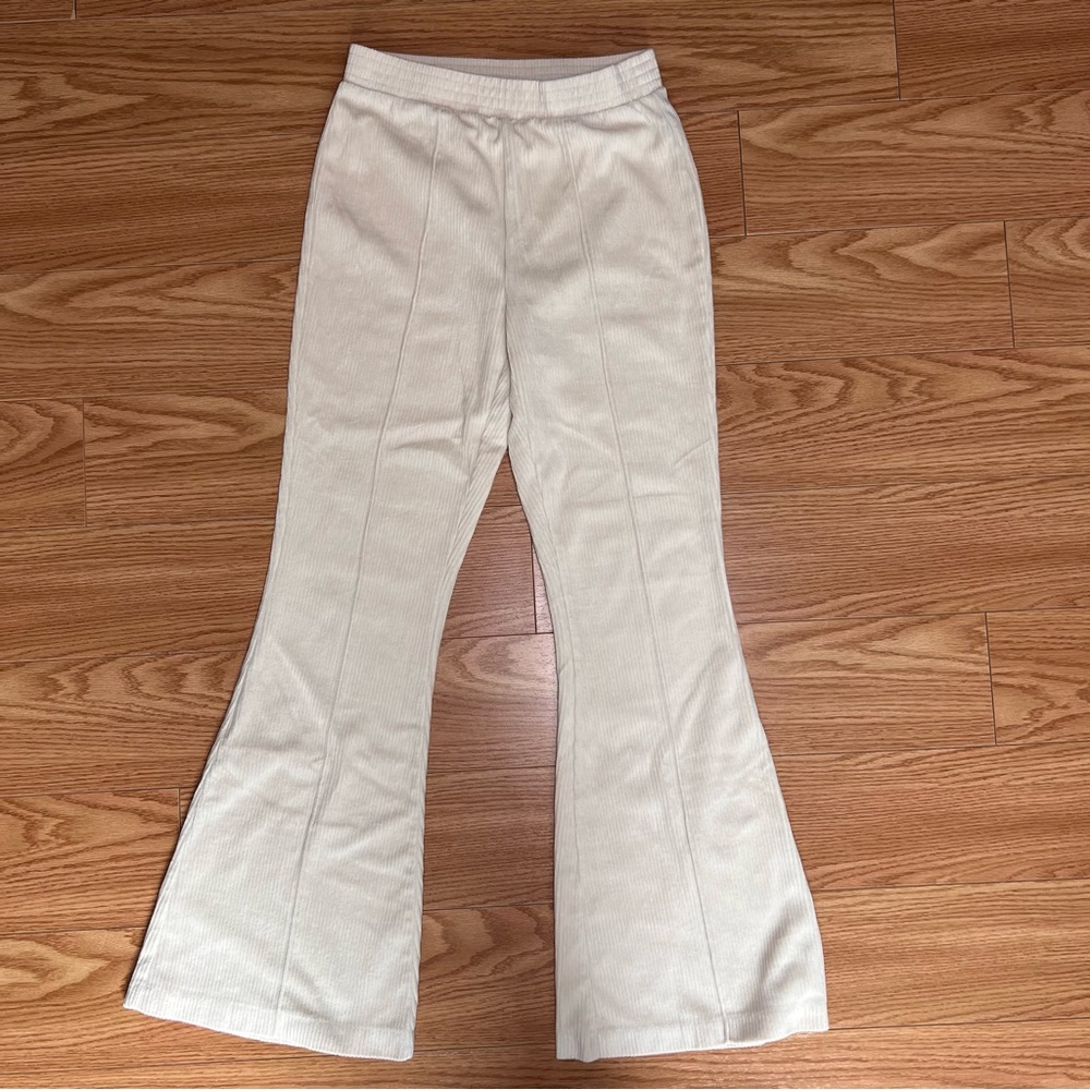 aerie Cream Ribbed Boot Cut Pants